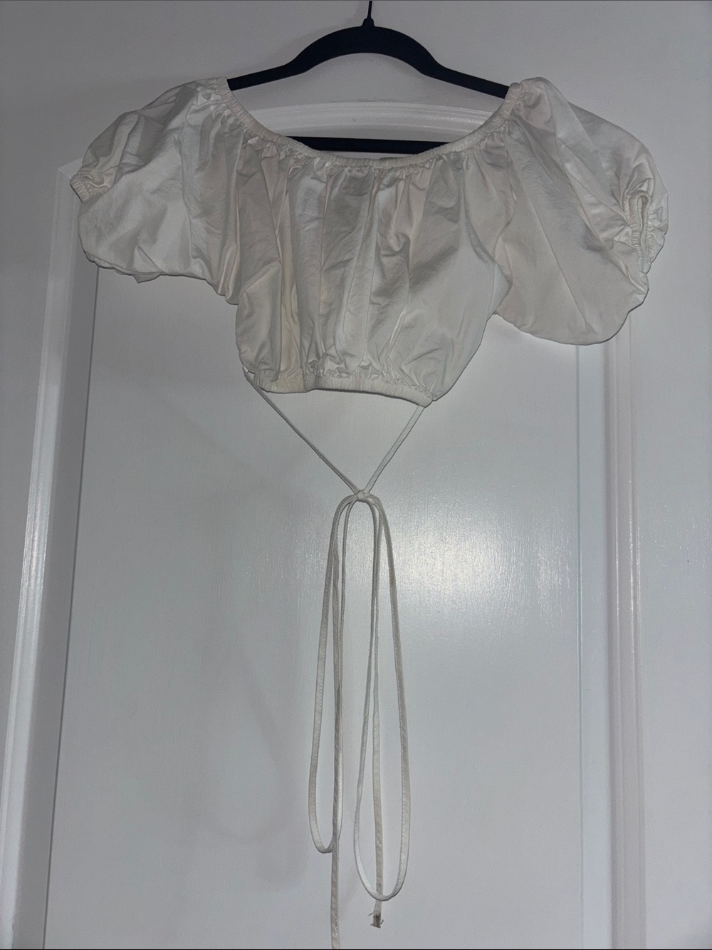 Garage Cream Off-Shoulder Tie-Front Crop Top